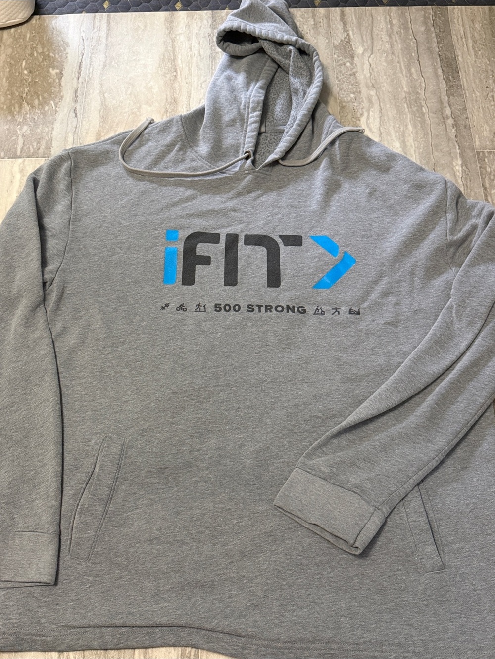 Next Level Apparel Gray iFit 500 Strong Hoodie with Blue Logo
